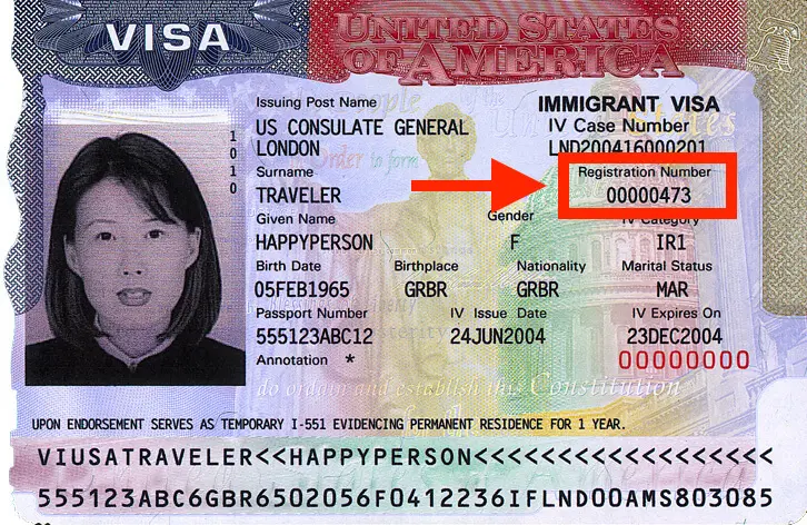 Alien Registration Number en el pasaporte visa inmigrante
