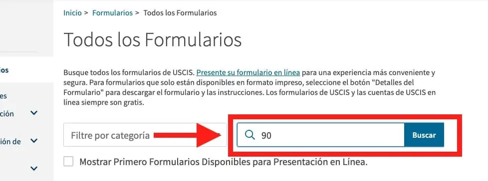 Buscar formulario i-90